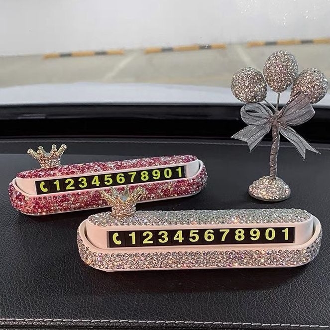 Богиня, блестяща диамантена временна табела за паркиране на кола, 2025 г., нов модел табела с телефонен номер, монтирана в кола, интернет знаменитост, движеща се, номер на кола, орнамент