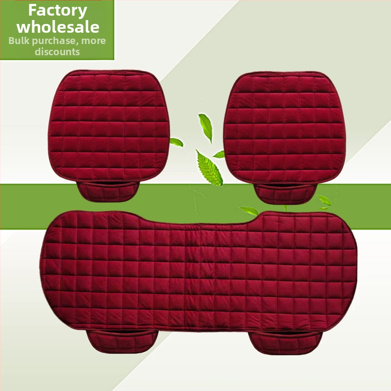 Зимна възглавница за столче за кола без облегалка, квадратна бродирана плюшена, без връзки, топла трикомпонентна възглавница за единична седалка отпред и отзад