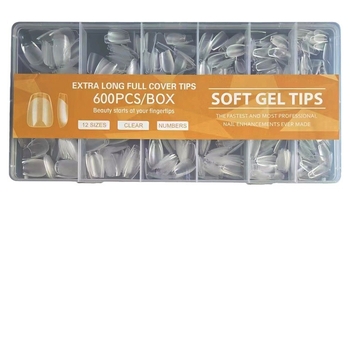 600 karbis küünekunsti küünetükki, volditud, jäljeta, nikerdamata, täiskleebisega, poolmatt, lühike, ruudukujuline, balleti kunstküüneplaaster