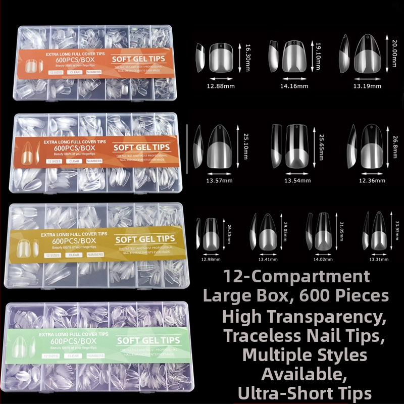 600 karbis küünekunsti küünetükki, volditud, jäljeta, nikerdamata, täiskleebisega, poolmatt, lühike, ruudukujuline, balleti kunstküüneplaaster