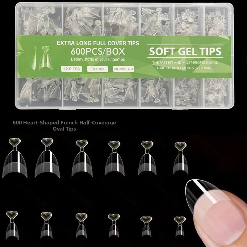 600 kusov nechtového umenia v krabičke, skladané bezšvíkové, bez vyrezávania, plné nálepky, polovične matné, krátke, štvorcové, baletné, umelé nechty
