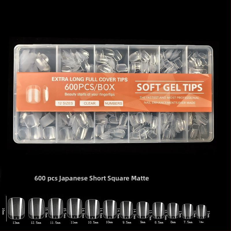 600 karbis küünekunsti küünetükki, volditud, jäljeta, nikerdamata, täiskleebisega, poolmatt, lühike, ruudukujuline, balleti kunstküüneplaaster