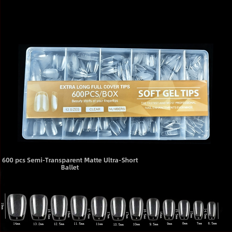 600 karbis küünekunsti küünetükki, volditud, jäljeta, nikerdamata, täiskleebisega, poolmatt, lühike, ruudukujuline, balleti kunstküüneplaaster