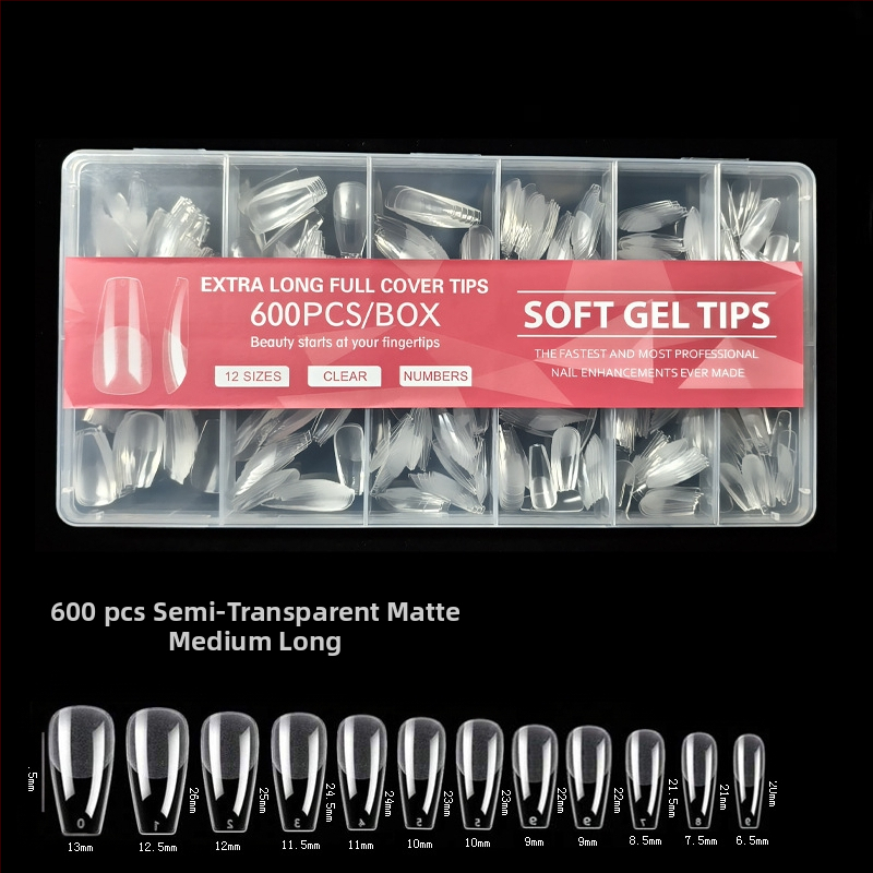 600 karbis küünekunsti küünetükki, volditud, jäljeta, nikerdamata, täiskleebisega, poolmatt, lühike, ruudukujuline, balleti kunstküüneplaaster