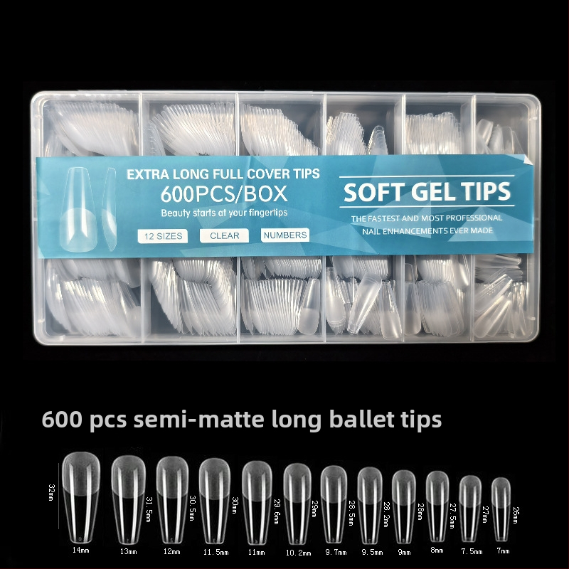 600 karbis küünekunsti küünetükki, volditud, jäljeta, nikerdamata, täiskleebisega, poolmatt, lühike, ruudukujuline, balleti kunstküüneplaaster