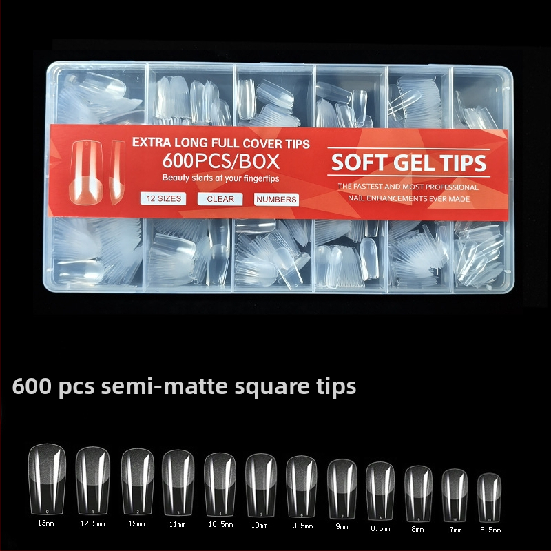 600 karbis küünekunsti küünetükki, volditud, jäljeta, nikerdamata, täiskleebisega, poolmatt, lühike, ruudukujuline, balleti kunstküüneplaaster