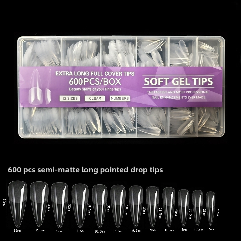 600 karbis küünekunsti küünetükki, volditud, jäljeta, nikerdamata, täiskleebisega, poolmatt, lühike, ruudukujuline, balleti kunstküüneplaaster