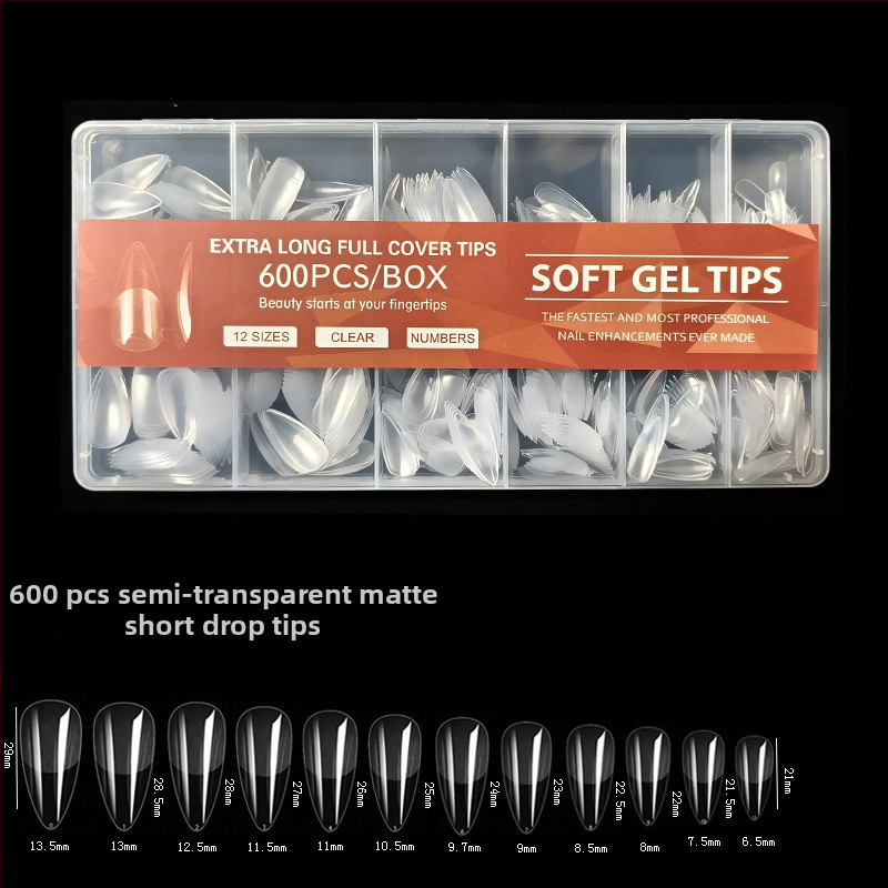 600 karbis küünekunsti küünetükki, volditud, jäljeta, nikerdamata, täiskleebisega, poolmatt, lühike, ruudukujuline, balleti kunstküüneplaaster