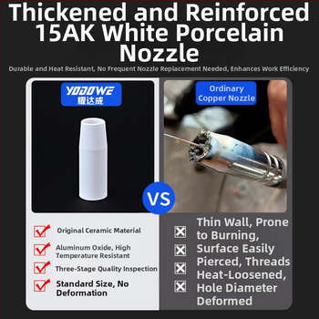 1K kaitseotsik Euroopa gaasiga varjestatud keevituspüstoli lisatarvikud õhuvaba kaitsehülssotsik 200A keraamiline kahe varjestusega keevitusmasina portselanotsik