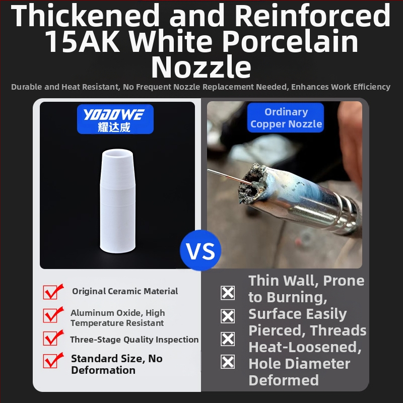 1K защитна дюза, европейски аксесоари за газово защитен заваръчен пистолет, безвъздушна защитна дюза, 200A керамична двуекранирана заваръчна машина, порцеланова дюза