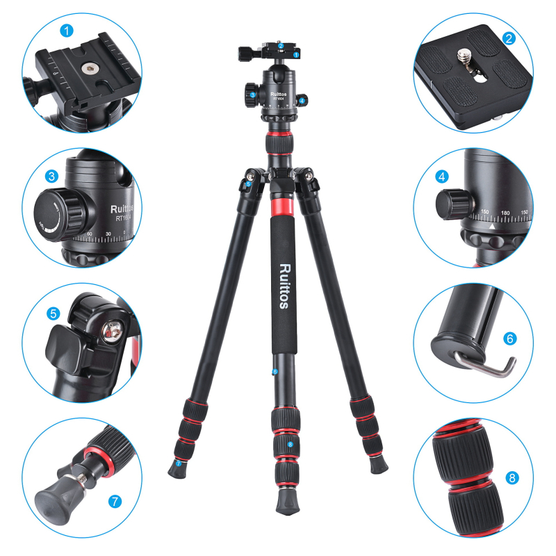 Φορητό τρίποδο για φωτογραφικές μηχανές SLR/Mirrorless με Ball Head, 5-τμημάτων, από κράμα αλουμινίου