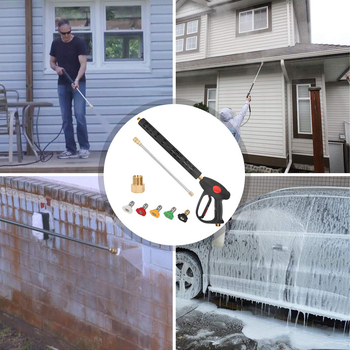 Paplašināta augsta spiediena ūdenspistole automašīnām mazgāšanai, vara galva, ventilatora formas smidzinātājs, 350 bar / 5000 PSI, Wheat Path OP