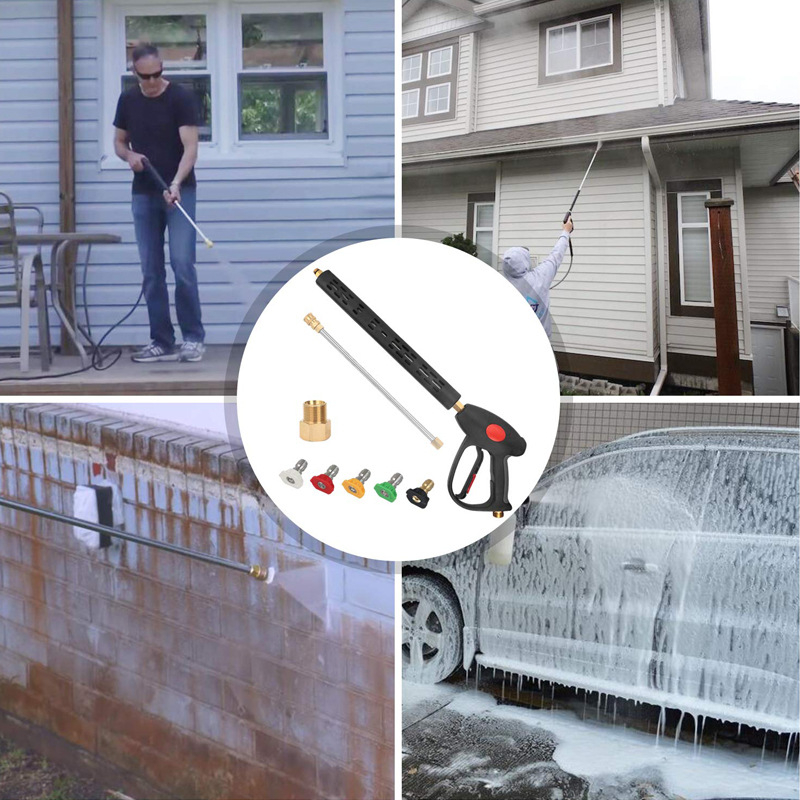 Paplašināta augsta spiediena ūdenspistole automašīnām mazgāšanai, vara galva, ventilatora formas smidzinātājs, 350 bar / 5000 PSI, Wheat Path OP