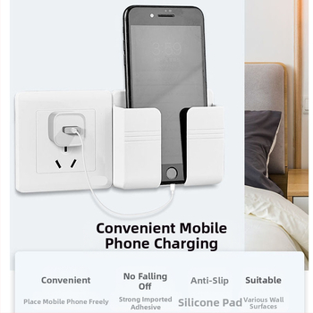 Držiak na mobilný telefón na stenu s lepiacou páskou – plast, všeobecná kompatibilita, prispôsobiteľný