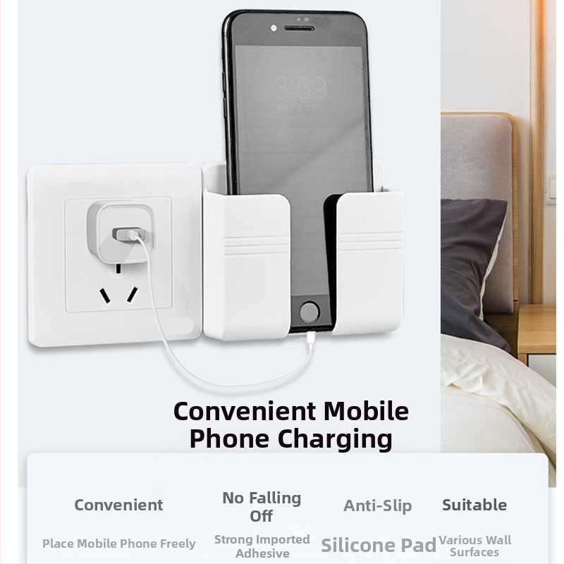 Držiak na mobilný telefón na stenu s lepiacou páskou – plast, všeobecná kompatibilita, prispôsobiteľný