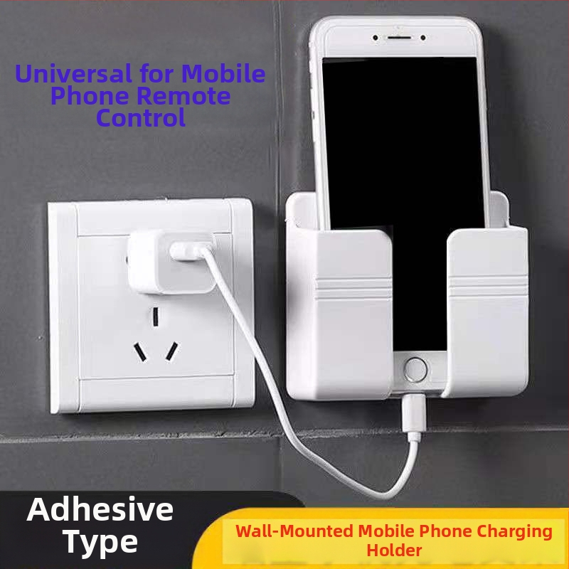 Držiak na mobilný telefón na stenu s lepiacou páskou – plast, všeobecná kompatibilita, prispôsobiteľný