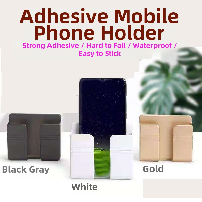 Držiak na mobilný telefón na stenu s lepiacou páskou – plast, všeobecná kompatibilita, prispôsobiteľný