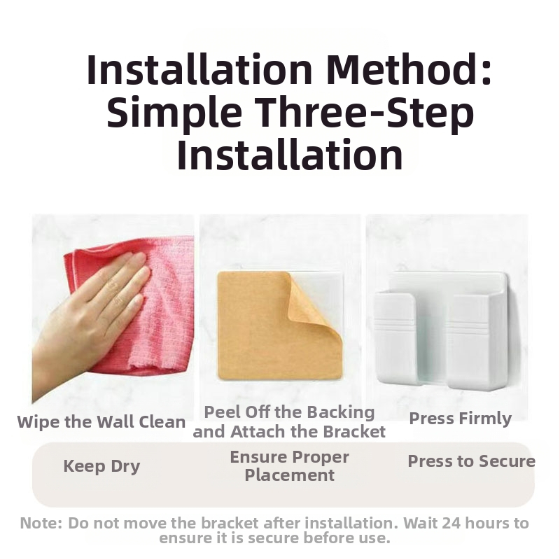 Držiak na mobilný telefón na stenu s lepiacou páskou – plast, všeobecná kompatibilita, prispôsobiteľný