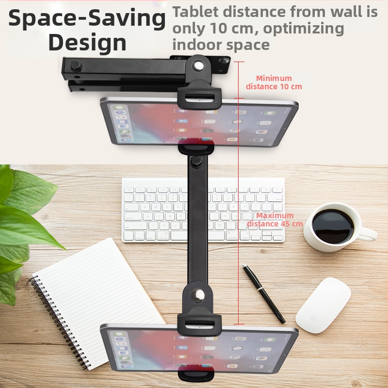 Tablettatartó összecsukható vízszintes varázs-karos falra szerelhető tartó, kétszakaszos kialakítás (Model GMS-22; csőátmérő 25 mm; tömeg 725 g; összecsukható típus)