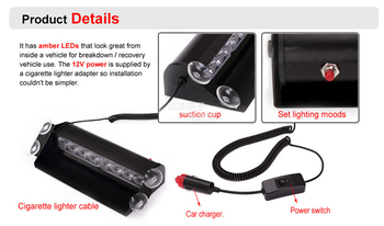 8-LED vilkusignaalvalgus imukupiga esiklaasile - 12V, 4W, mudel 803, PC plastik