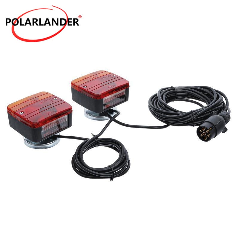 Polarlander 12V LED utánfutó hátsó lámpa mágneses alapú, teherautók/pick-upok számára, univerzális 7-tűs csatlakozó, villogó riasztó fény (nem vízálló)