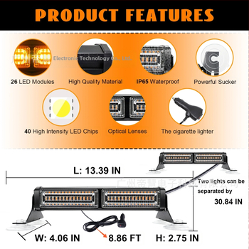 Αυτοκινητό LED φως προειδοποίησης One-to-Two, 20 LED, για παρμπρίζ, αντί-φαρο υψηλών δεικτών, LED υψηλής φωτεινότητας, αλουμινένιο περίβλημα