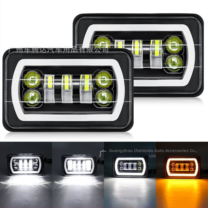 LED работна светлина за автомобили и камиони с двуцветни ангелски очи, дневна светлина и мигач, 55W, 9-36V, 80000 лм, 50000 ч, 7 светодиода