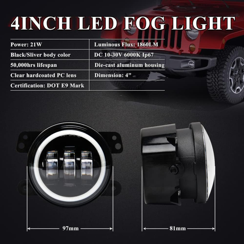 LED miglas lukturi Mazda JK – alumīnija sakausējums, 9-36V, LED 1W, Modelis Mu man-four sides fixed 30w, Halo Angel Eyes