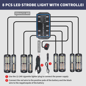 Automašīnas LED režģa gaismas – ārkārtas brīdinājums ar sinhronizētu zibspuldzi, ultra plānas; 144W, 12-24V, alumīnijs + PC, universāla.