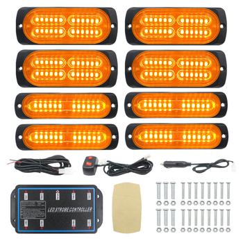 Automašīnas LED režģa gaismas – ārkārtas brīdinājums ar sinhronizētu zibspuldzi, ultra plānas; 144W, 12-24V, alumīnijs + PC, universāla.