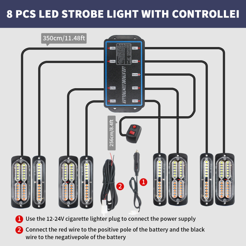 Sõiduki LED võrevalgus – üliõhuke, sünkroniseeritud stroboskoop, häda-teade; 144W, 12-24V, alumiinium + PC, universaalne.