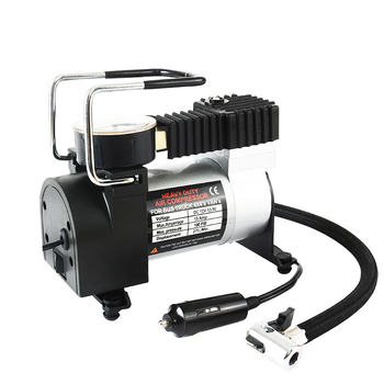 Divu cilindru auto riepu gaisa sūcējs ar metāla korpusu, 12V, 120W, gaisa plūsma 35 L/min, 2,8 m strāvas kabelis, darbība no cigarešu šķiltavas, ar manometru