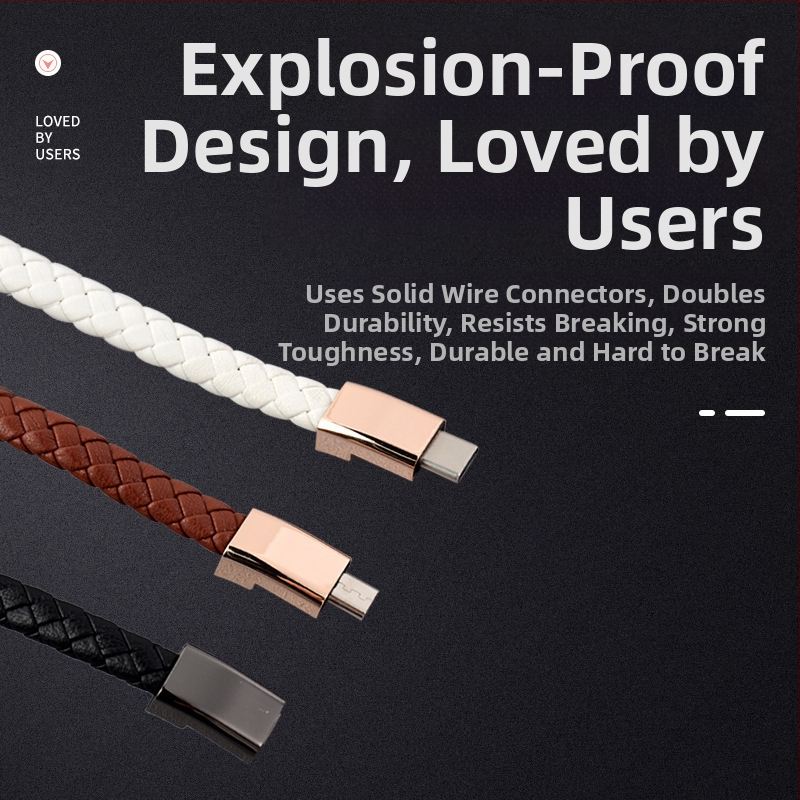 Гривна с кабел за данни за Apple/Huawei/Android — три интерфейса (Lightning, Micro USB, Type-C); едноизходово свързване; тъкан материал