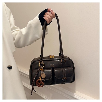 Чанта за рамо от PU материал, голям капацитет, хоризонтална квадратна форма, цип за отваряне, вътрешен джоб с ламиниран цип