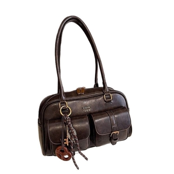 Чанта за рамо от PU материал, голям капацитет, хоризонтална квадратна форма, цип за отваряне, вътрешен джоб с ламиниран цип