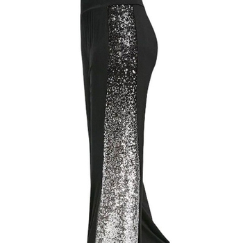 Дамски панталони с широк крак и пайети — градиентен дизайн; полиестрова смесена материя; без подплата; средна талия; без колан