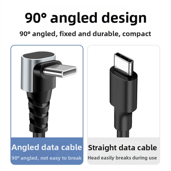 Automobilinis duomenų kabelis Type-C / Lightning su lenktu dizainu prieš lūžimą, ištraukiamas, 6A, grynas varis