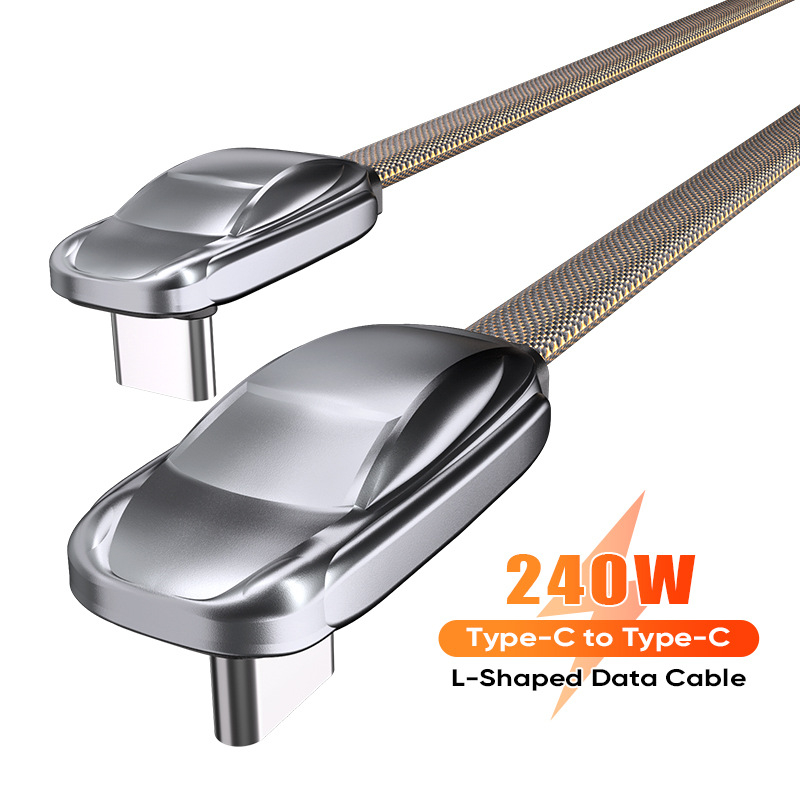 Type-C automobilių įkrovimo laidas, pintas, L formos, 48V5A, vienas galas