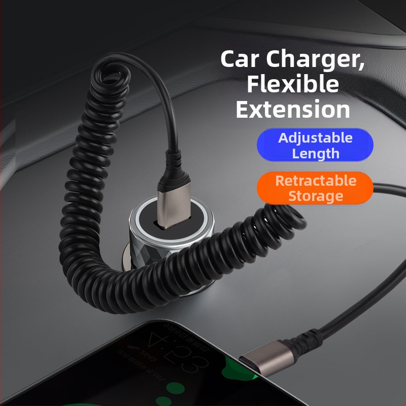 Автомобилен прибиращ се зареждащ кабел (Lightning и Type-C) 66W, 6A бързо зареждане, ТПЕ + алуминиев сплав