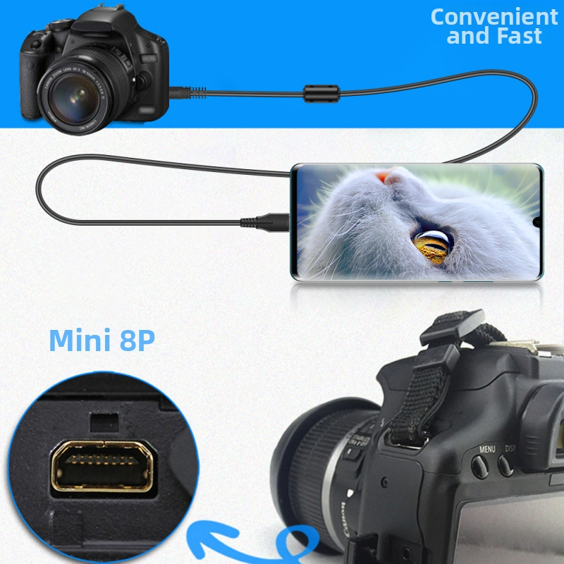 OTG USB-C към 8P адаптер кабел за Nikon Coolpix 2100 / P5 / S4 — свързва мобилен телефон с камера (меден проводник)