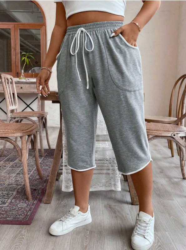 Moteriškos kasdieninės cropped tiesios kelnės su aukšta juosmenio juosta, poliesteris + elastanas, be lyginimo, 2024 m. vasara, japonų-korejiečių laisvalaikio stilius