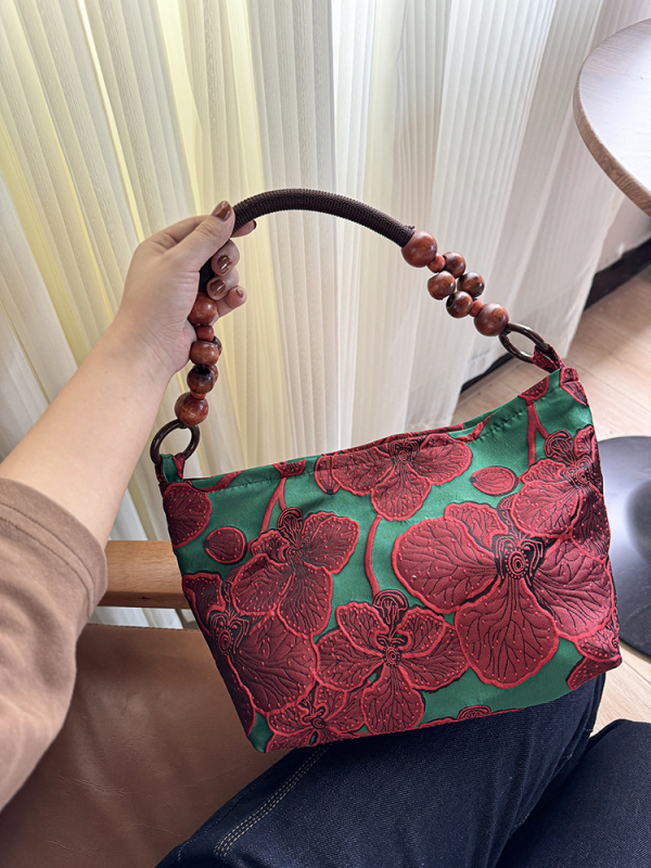 Ретро жакардова чанта за подмишницата за дами, платнена подплата, хоризонтална квадратна форма, цип, джоб за телефон, единична презрамка, за ежедневна употреба.