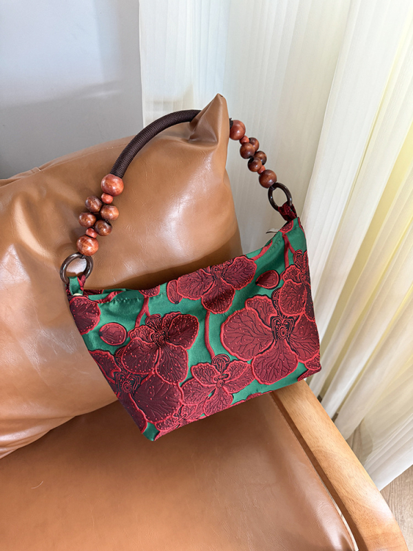 Ретро жакардова чанта за подмишницата за дами, платнена подплата, хоризонтална квадратна форма, цип, джоб за телефон, единична презрамка, за ежедневна употреба.