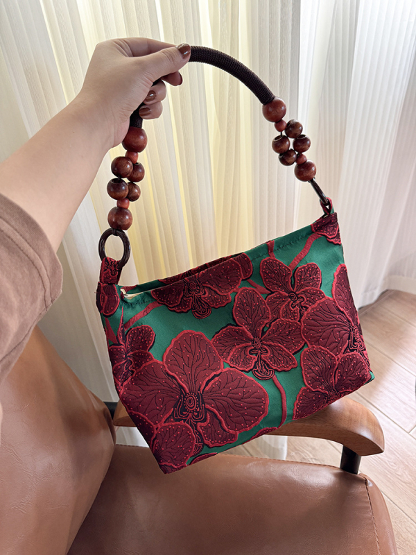 Ретро жакардова чанта за подмишницата за дами, платнена подплата, хоризонтална квадратна форма, цип, джоб за телефон, единична презрамка, за ежедневна употреба.