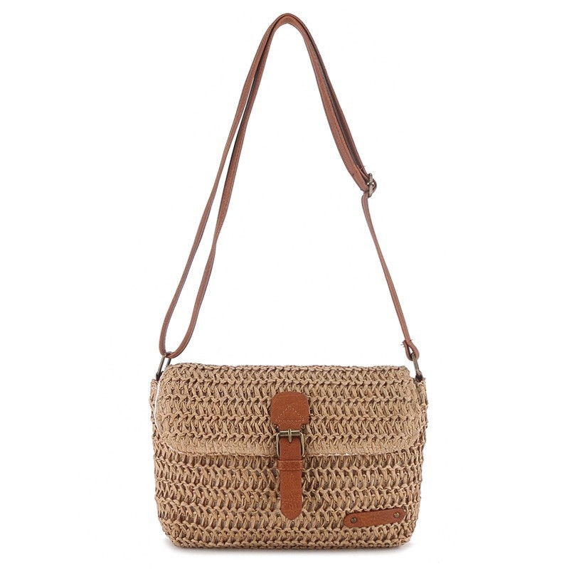 Сламена плетена чанта, ръчна изработка, кръстосана чанта за жени; материал: слама, цип за закопчаване, подплата: полиестер, хоризонтална квадратна форма, вътрешен джоб, Zehui