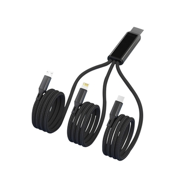 3-в-1 USB-C/Lightning/Micro USB плетен заряден кабел с PD бърз заряд, 22.5W, 1 към 3 разделители
