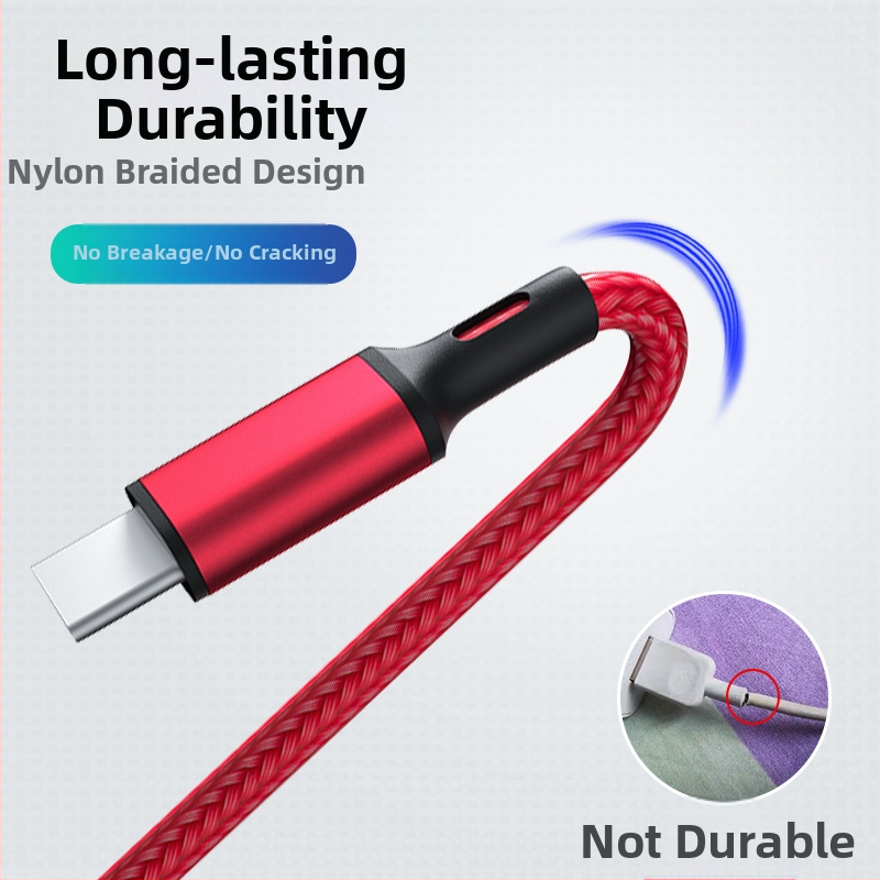 3-в-1 USB-C/Lightning/Micro USB плетен заряден кабел с PD бърз заряд, 22.5W, 1 към 3 разделители