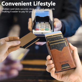 Denior Suport pentru carduri MagSafe din Piele Imitată — Handmade, Slot Elastic, Stand Multifuncțional, Compatibil Apple