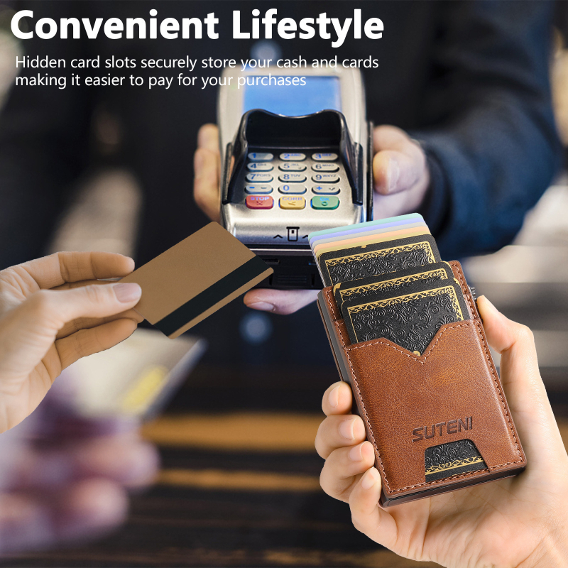 Denior Suport pentru carduri MagSafe din Piele Imitată — Handmade, Slot Elastic, Stand Multifuncțional, Compatibil Apple