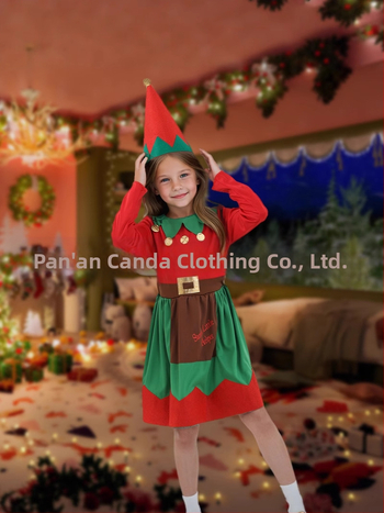 Jõuluelfkostüüm täiskasvanutele ja lastele, polüester, 95%+ koostis, 2024. aasta sügis, cosplay/rollimängud, bränd Dancing Style